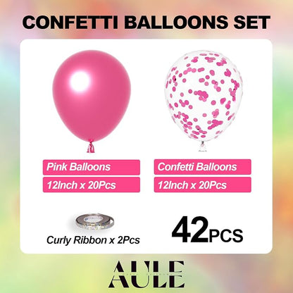 AULE 42Pcs Metallic 12 Inch Pink Confetti Balloons Set | Pink Party Balloons - Image 2