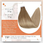 Full Shine Tape in Hair Extensions Real Human Hair 20 Inch Tape in Extensions Human Hair Color 10 Golden Brown to 14 Dark Blonde Remy Balayage Hair Extensions Tape ins 20 Pcs 50 Gram Straight Hair