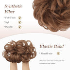 FESHFEN Messy Bun Hair Piece - Large Elastic Wavy Curly Hair Bun Scrunchies Ponytail Extensions Synthetic Chignon Hairpieces for Women, Copper Brown 1.94oz