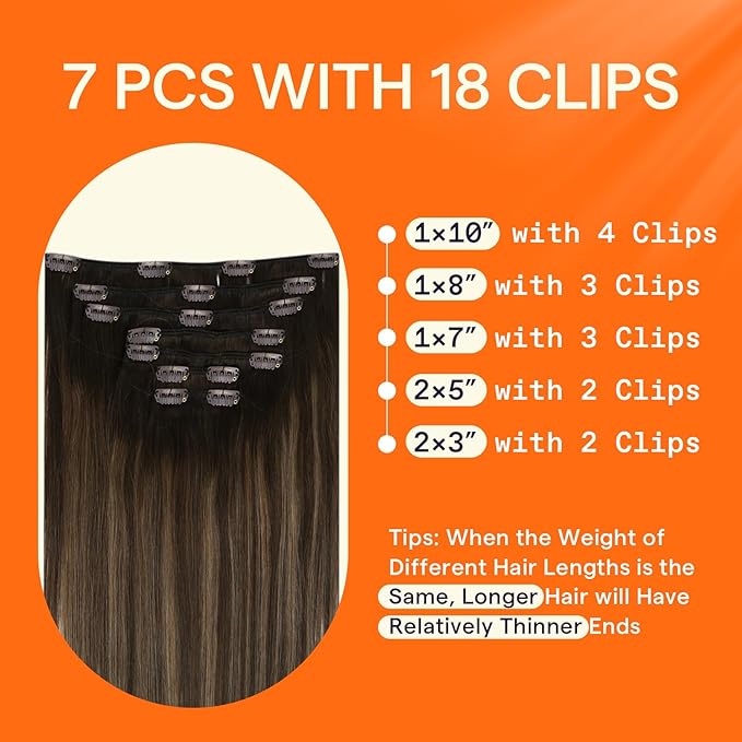 Full Shine Clip in Hair Extensions Dark Brown 22 Inch Balayage Hair Clip in Extensions Remy Hair Dark Brown Ombre Hair Extensions Real Human Hair Clip ins Straight 7 Pcs 120 G