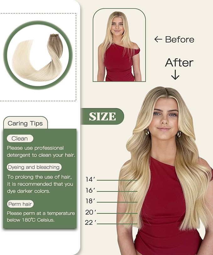 SURNEL Injected Tape in Hair Extensions 14Inch Ash Brown to Platinum Blonde Upgraded Seamless Remy Invisible Tape in Extensions 20 Pcs 30g(#860,14)