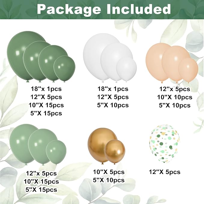 Amandir 145Pcs Sage Green Balloon Garland Kit Baby Shower Decorations | Olive - Image 3