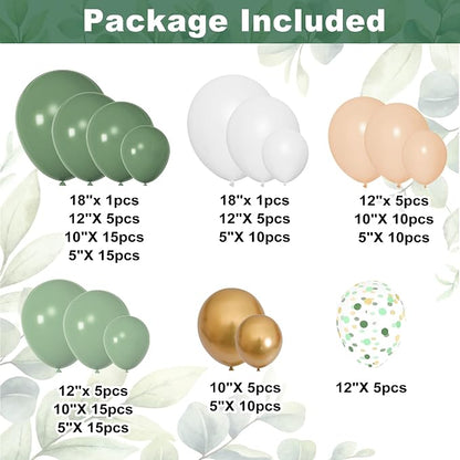 Amandir 145Pcs Sage Green Balloon Garland Kit Baby Shower Decorations | Olive - Image 3