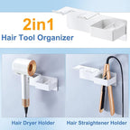 Hair Dryer Holder Wall Mounted, Hair Straightener Holder Metal, Adhesive Blow Dryer and Hair Straightener Holder, Bathroom Bedroom Hair Tool Organizer for Flat Iron,Curling Iron,Hairdryer