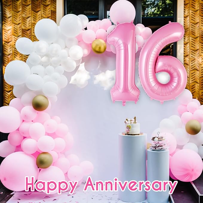 Pink Number 16 Balloon, 40 Inch Big Large Foil Helium Number Balloons, Giant - Image 6