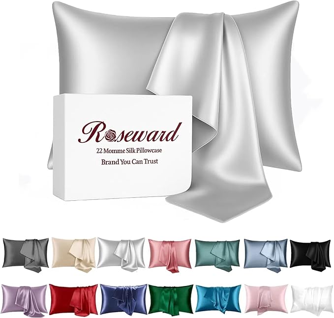 Gray Mulberry Silk Pillowcase King Size for Beauty Sleep - 22 Momme Hypoallergenic Silk Pillowcase for Hair and Skin, Zippered Closure, King Size Pillow Cases,1 Pc 20"x36" (King, Grey)