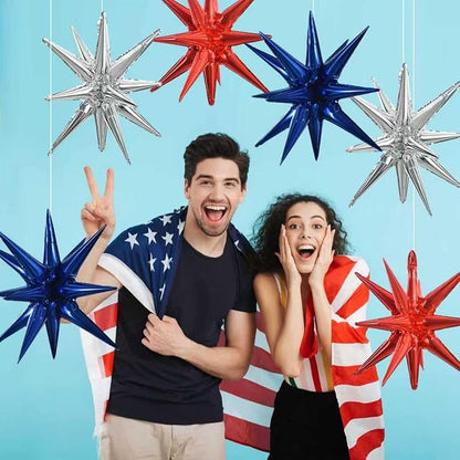 TONIFUL 8 Pcs Navy Blue Silver Red Explosion Star Foil Balloon Party Decor | 22 - Image 5
