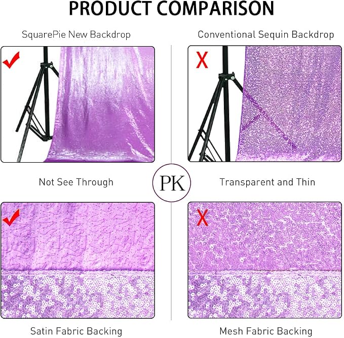 SquarePie 6x8ft Lavender Sequin Backdrop, High Density Non-Transparent Glitter - Image 6