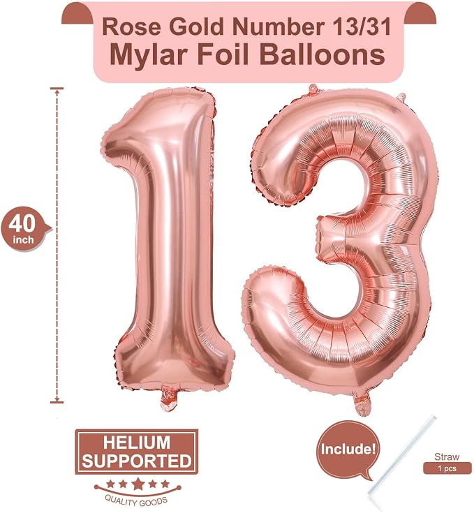 40 Inch Rose Gold 13 Number Balloons Giant Jumbo Huge 13 or 31 Foil Mylar - Image 2