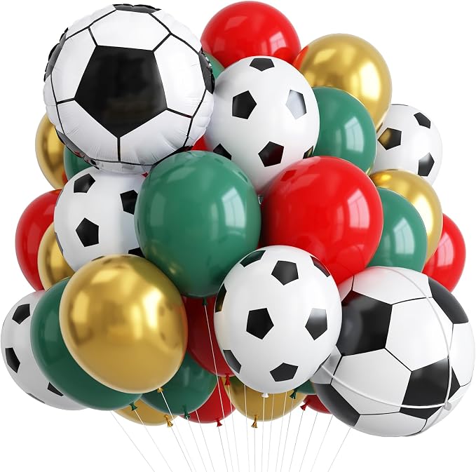 Soccer Balloons, Dark Green Red and Gold Football Theme Balloons by Paeyeq