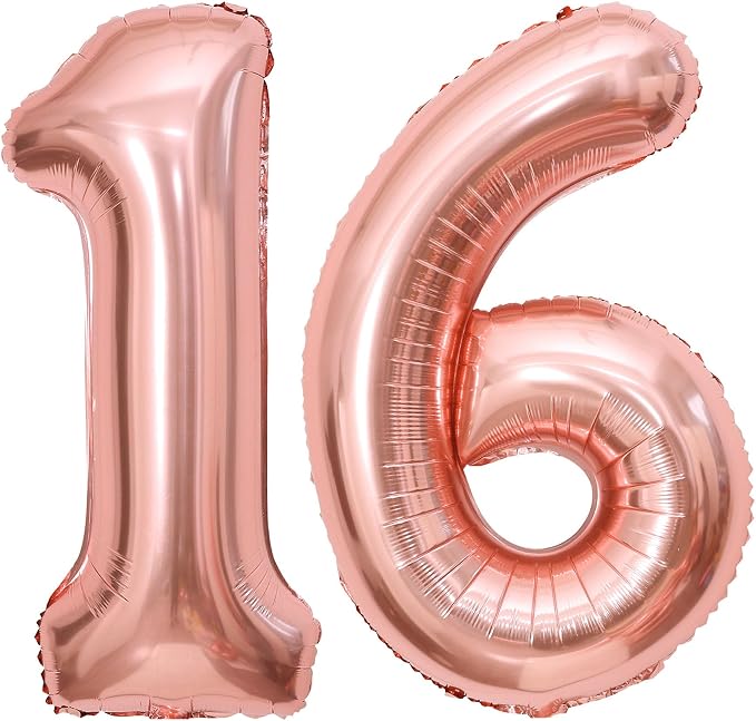 Rose Gold 16 Number Balloons, 40 Inch Big Giant Jumbo 16 or 61 Balloon Numbers by BBPOOL