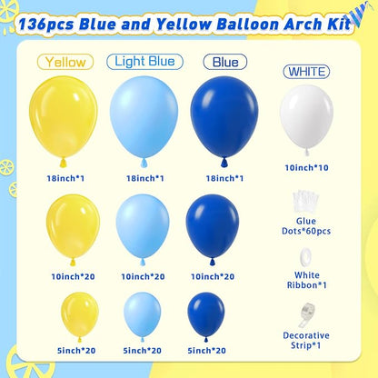 137pcs Blue and Yellow Balloon Arch Kit - Image 2