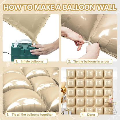 NISOCY 25PCS Beige Sand White Square Foil Balloons Wall Backdrop | Double Sided - Image 4
