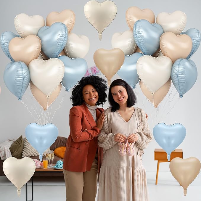 Blue Cream Heart Foil Balloons, 18Inch Macaron Apricot and White Helium Balloons - Image 5