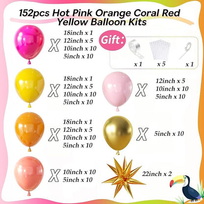 152Pcs Tropical Balloon Arch Garland Kit, Sunset Hot Pink Orange Coral Red - Image 2