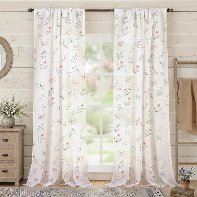 Sheer Floral Curtains for Living Room Bedroom, Vintage Farmhouse Rustic - Image 2