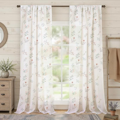 Sheer Floral Curtains for Living Room Bedroom, Vintage Farmhouse Rustic - Image 2