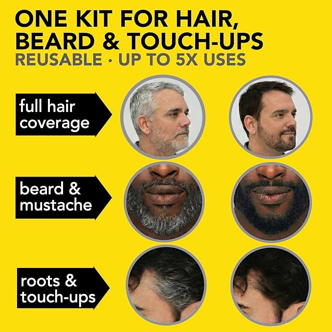 Cleverman Hair & Beard Dye Kit for Men, All-in-One Reusable Mens Hair Color, Natural Gray Coverage, Ammonia-Free Beard Mustache Dye for Men (Light Brown)