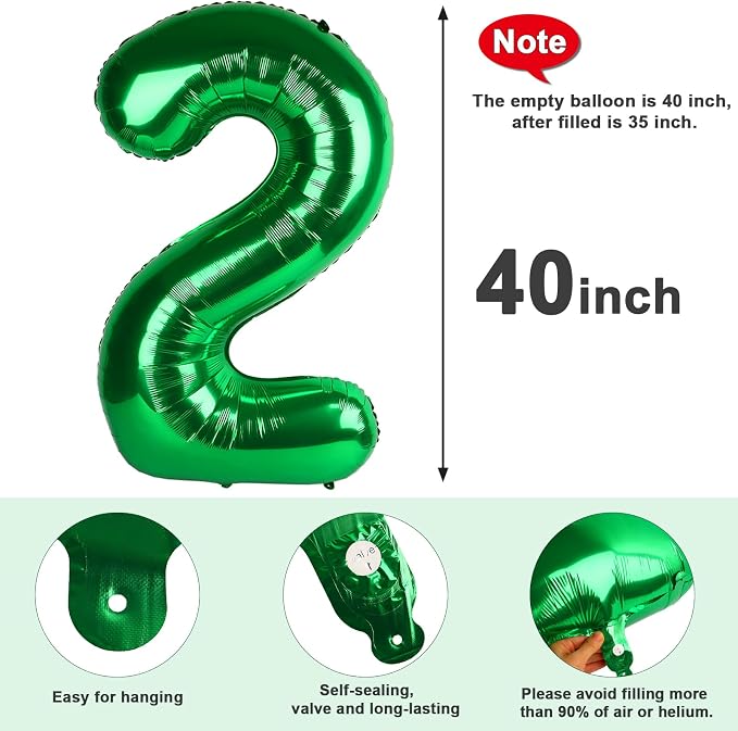 Number 2 Balloon Birthday Decorations, 40In Dark Green Balloons - Image 7