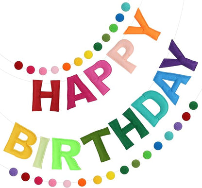 Pre-Strung 3D Felt Happy Birthday Banner, Rainbow Birthday Decoration | Reusable by Unknown