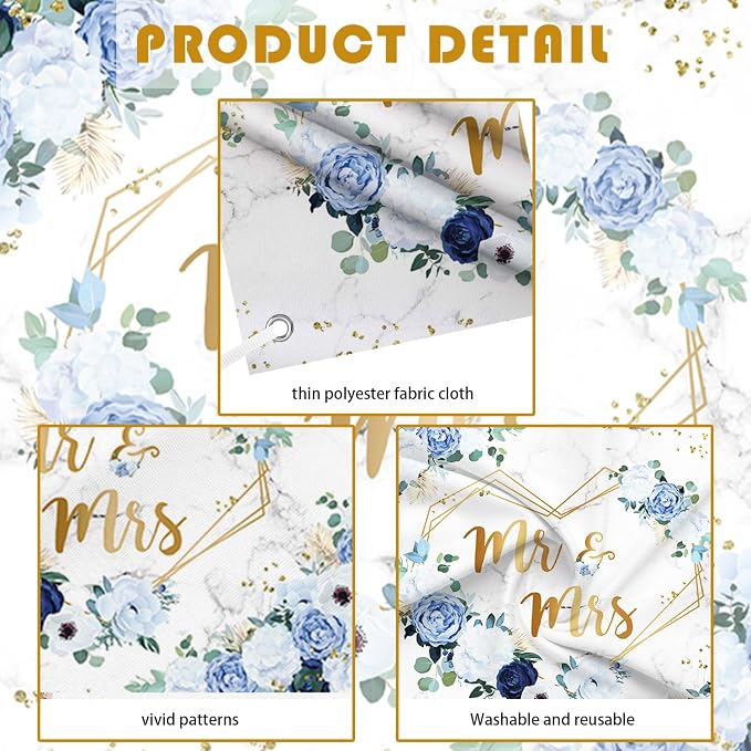 AIBIIN 5x3ft Mr and Mrs Floral Backdrop - Image 7