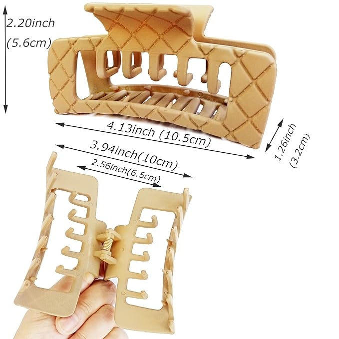 Double Row Teeth Thick Hair Clips Square 2 Rows Claws Rectangle Women Girls Double Teeth Hair Claw Clips Double Claws Curly Straight Big Volume Hair Strong Hair Accessories 6 Packs