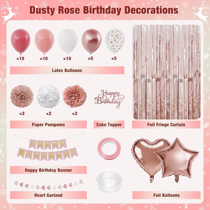 Dusty Pink Happy Birthday Party Decorations - Image 2