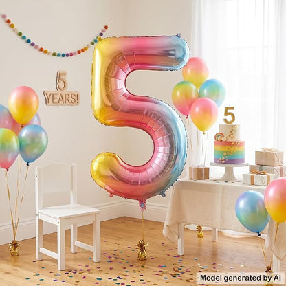 40" Rainbow Foil Number 5 Balloon - Image 3