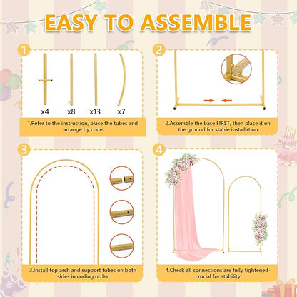 Toodour Arch Backdrop Stand 7.2FT, 6FT Set of 2 Gold Metal Wedding Balloon Arch - Image 3