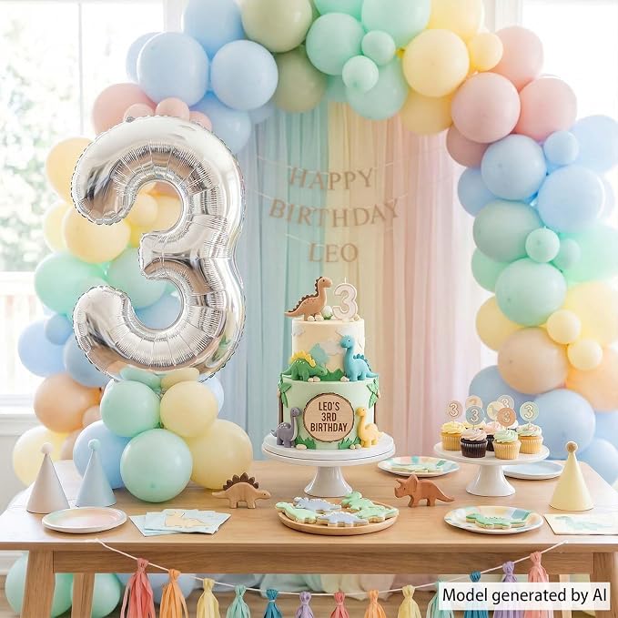 Silver Number 3 Balloon 40 Inch, Chic Silver Foil - Image 6
