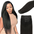 Lashey Hair Extensions Real Human Hair Kinky Straight 110g Natural Black Hair Extensions Seamless Clip in Human Hair Extensions 20 Inch Natural and Soft Invisi Edge Hair for Women