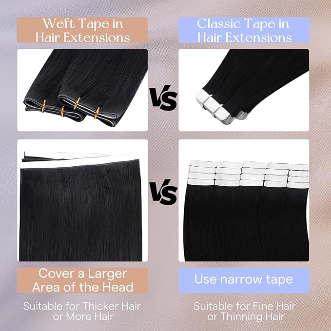 Full Shine Double Weft Tape in Hair Extensions Color 1 Jet Black Silky Straight Tape in Weft Hair Extensions PU Genius Weft Cuticles Aligned Brazilian Hair 20Inch 50G for Casual Outings
