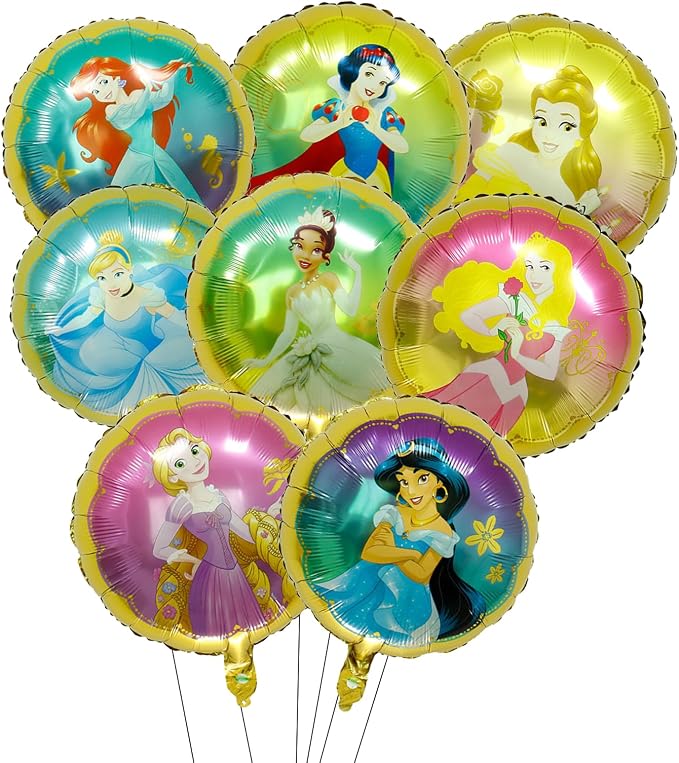 8pcs princess Foil Balloons Theme Birthday Party Supplies 8pc Balloon Bouquet by Omto
