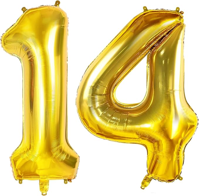 Number 14 Balloons for 14th Birthday Party Decorations, 0-100 Large Gold Foil by Joycard