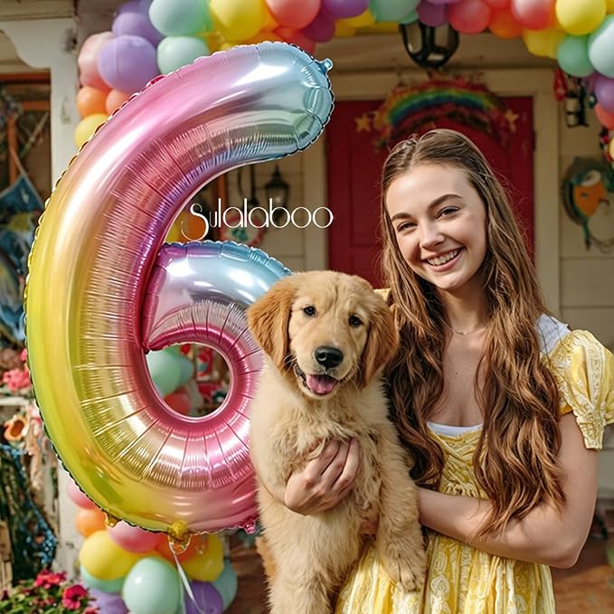 Rainbow Gradient Number 6 Balloon 40 Inch Big Large Balloons 0-9 | 6th Helium - Image 2