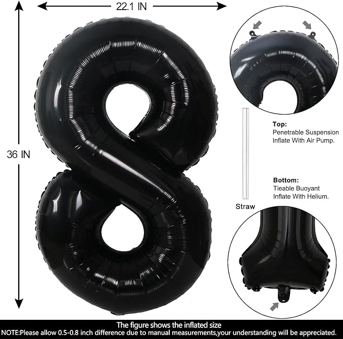 40 Inch Black Number 8 Balloons Helium Giant Black 8 Balloons - Image 2