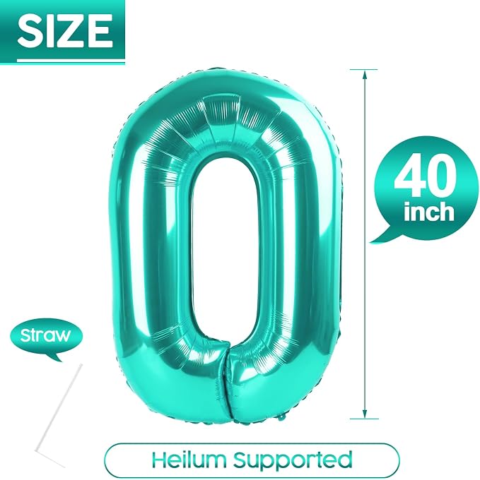 0 Balloon - Teal Birthday Number Balloons, 40 Inch Decorations Men Women | Teal - Image 5