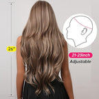 EMMOR Long Curly Light Brown Wigs with Bangs for Women, Heat Resistant Synthetic Wavy Wigs for Daily/Party/Cosplay