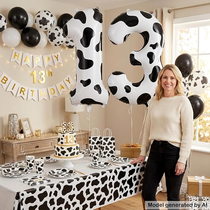 40 Inch Cow Print Number 13 Balloon - Image 4