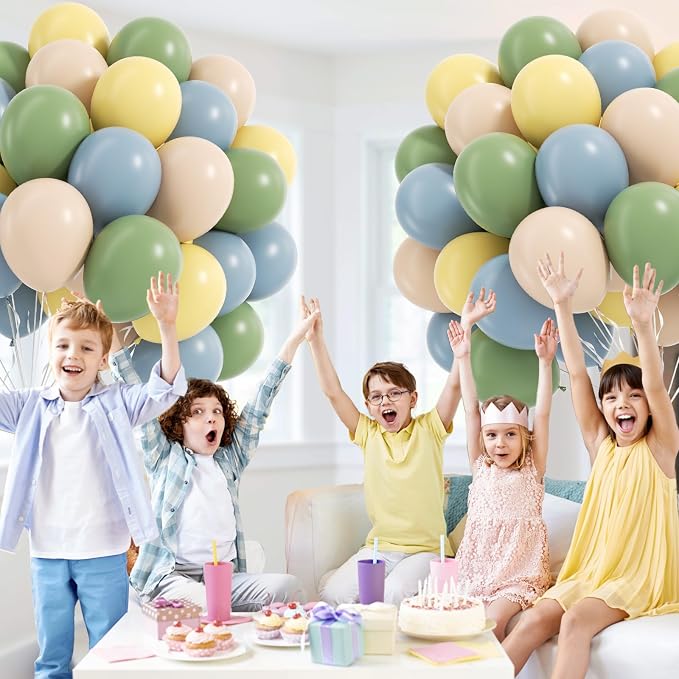 60pcs 12inch Sage Green Dusty Blue Pastel Yellow Balloons, Nude Blue and Green - Image 5