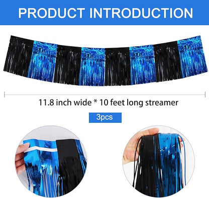 BEISHIDA Black Blue Fringe Garland Banner 30ft Wall Tinsel Foil Streamers | - Image 3