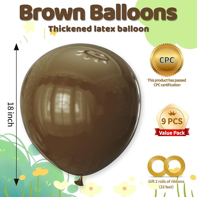 18 Inch Brown Latex Balloons 32 Pack - Image 2