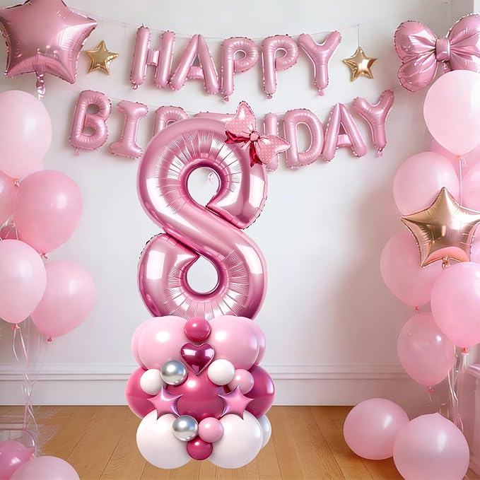 40 Inch Pink Number 8 Balloon Tower Set, Pastel Number Eight Foil Balloon - Image 5