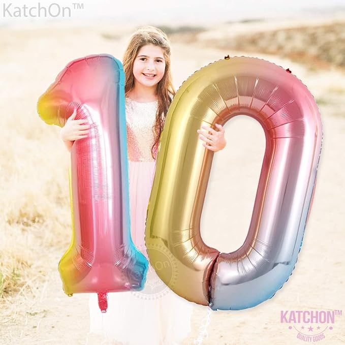 KatchOn Large, 40 Inch Rainbow Number 0 Balloon - Image 2