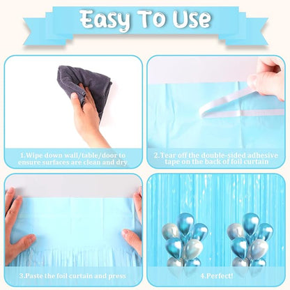 Voircoloria Pastel Blue Foil Fringe Backdrop Curtains, 2 Pack | Tinsel Streamers - Image 4