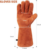 Welding Gloves Fire Heat Resistant 14IN Fireproof Leather for Welding Fire Pit Wood Stove Campfire Furnace BBQ Baking,Grill Oven Stick Mig Tig Gear Gift for Man L