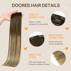 DOORES Human Hair Extensions Clip in, Balayage Walnut Brown to Ash Brown and Bleach Blonde 150g 9pcs 22 Inch, Clip in Hair Extensions Remy Natural Hair Extensions Straight Silky
