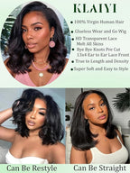 KLAIYI Light Yaki Straight Bob Loose Wave Pre Everything 13x4 Lace Front Wigs Human Hair Precut Lace Pre Plucked Bleached Glueless Wear and Go Wigs for Women Bye Bye Knots Wig Beginner Friendly 14Inch
