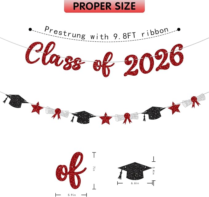 Class of 2026 Banner Red Graduation Decorations Prestrung 2026 Graduation Banner - Image 5
