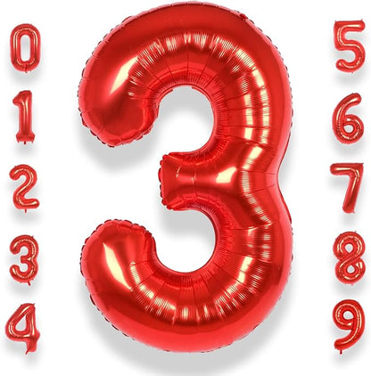 AULE 40 Inch Red 3 Balloon Number Foil 0-9 Birthday Big Numbers | Birthday by AULE